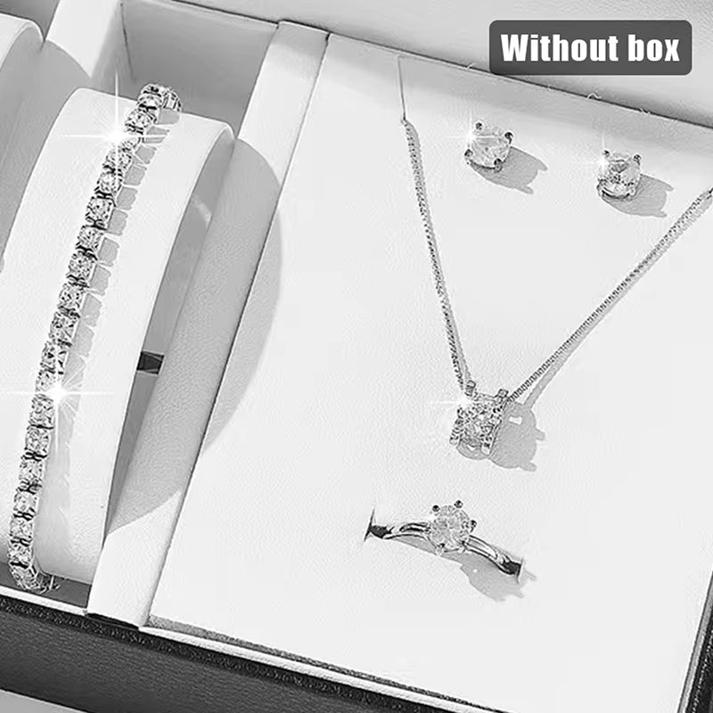 Luxury Women Ring Necklace Earrings Rhinestone Bracelet Female Casual Ladies Jewelry Set